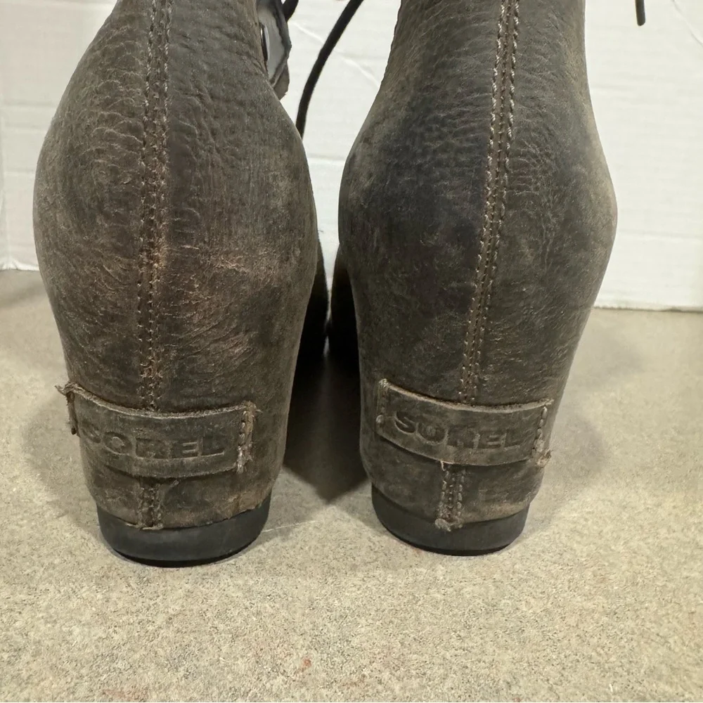 Sorel Women’s Joan Of Arctic Leather Waterproof Wedge Lace Up Booties Size 8